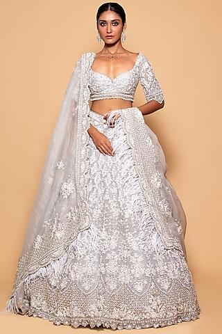 grey organza embroidered lehenga set