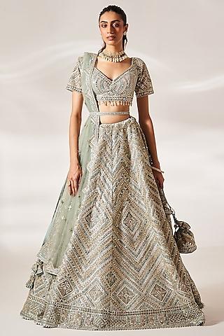 grey organza mirror embroidered lehenga set