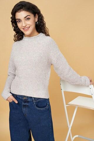 grey patterned casual full sleeves round neck women comfort fit  sweater