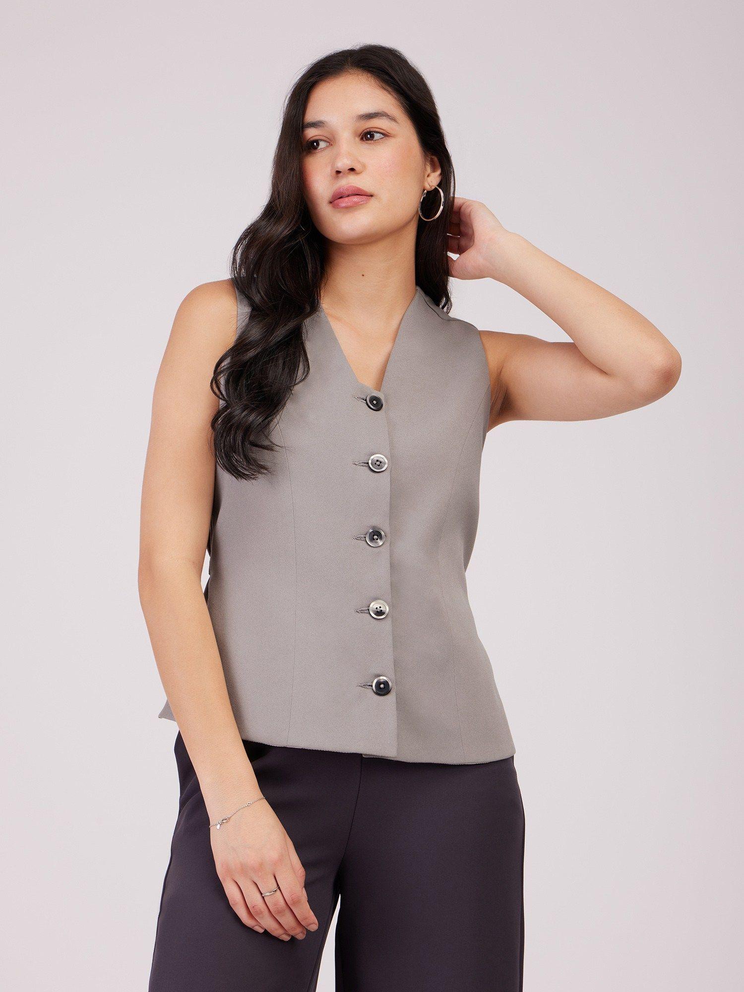 grey placket detail waistcoat