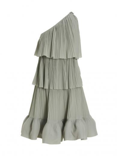 grey pleated flounced dress