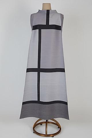 grey pleated geometric dress