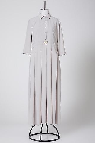 grey pleated maxi dress