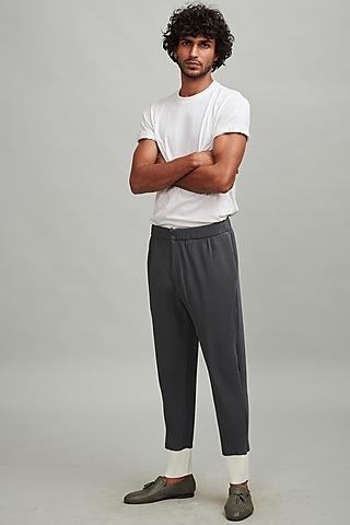 grey pleated straight trousers