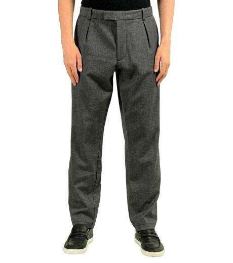 grey pleated stretch casual pants