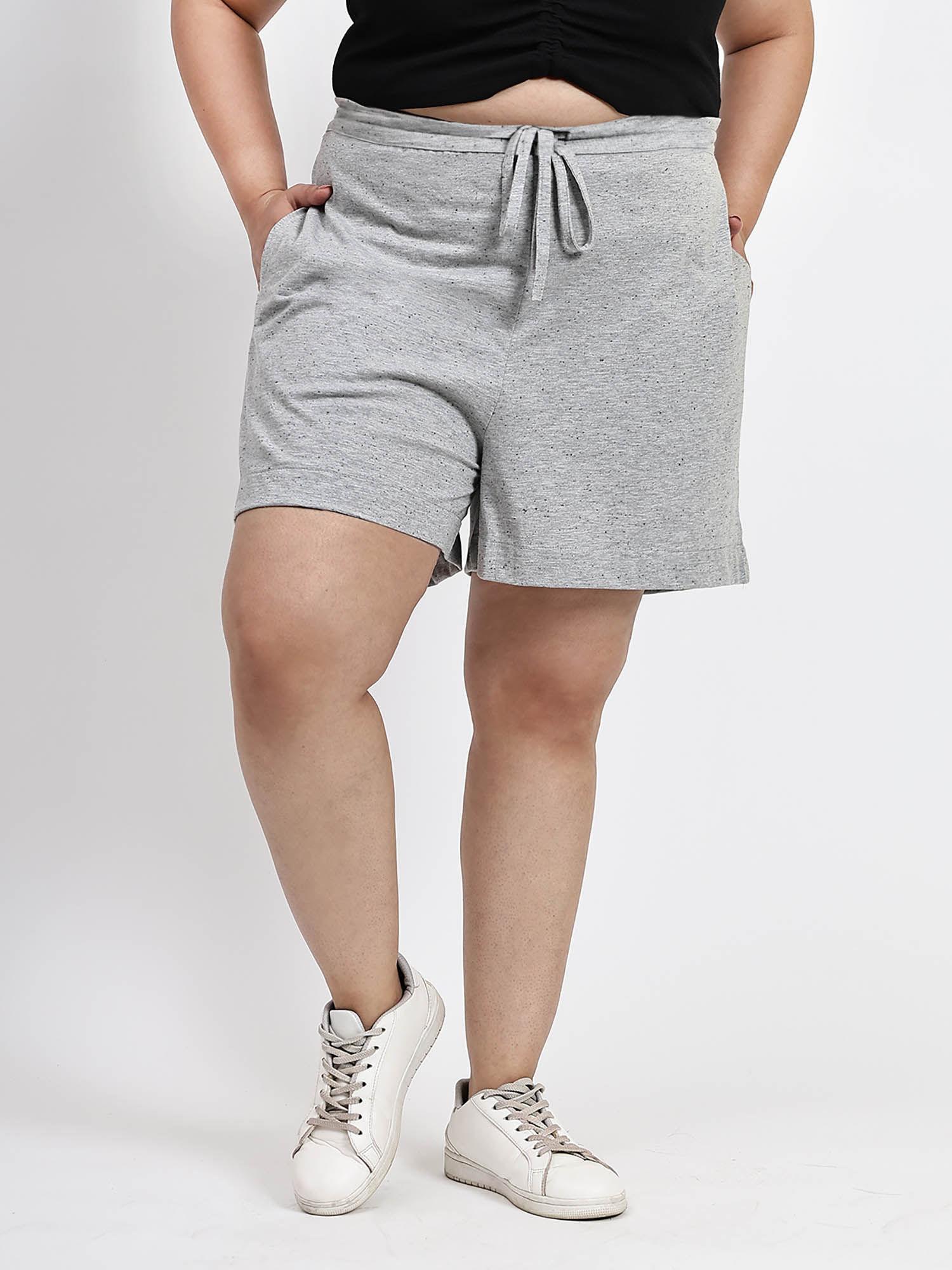 grey plus size drawstring curve shorts