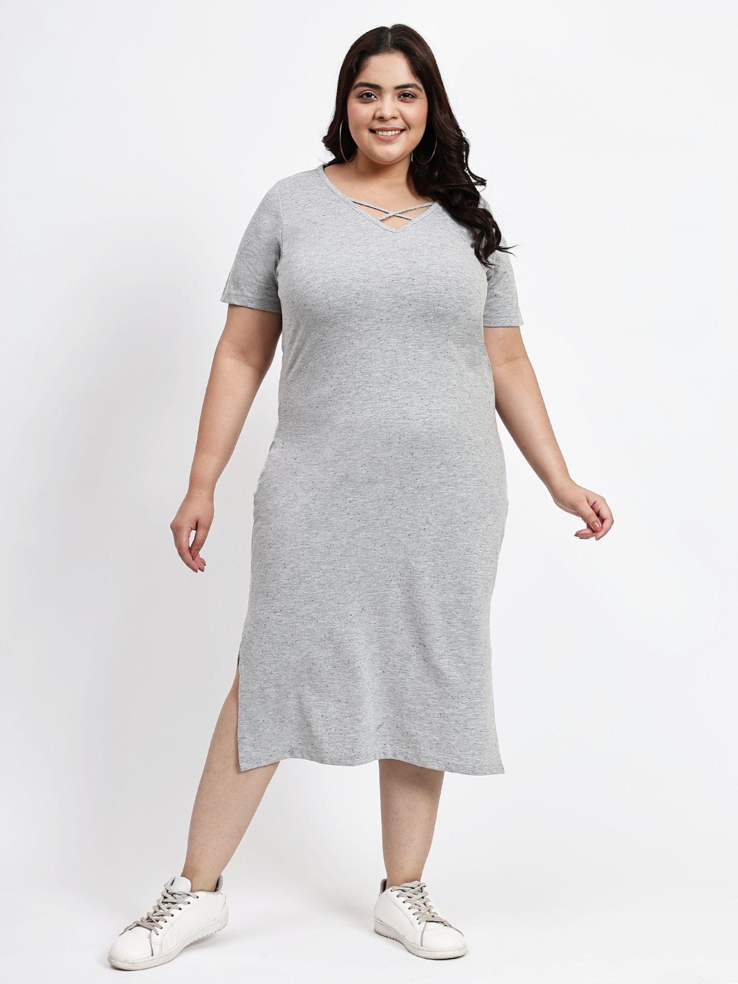 grey plus size shift cotton curve dress