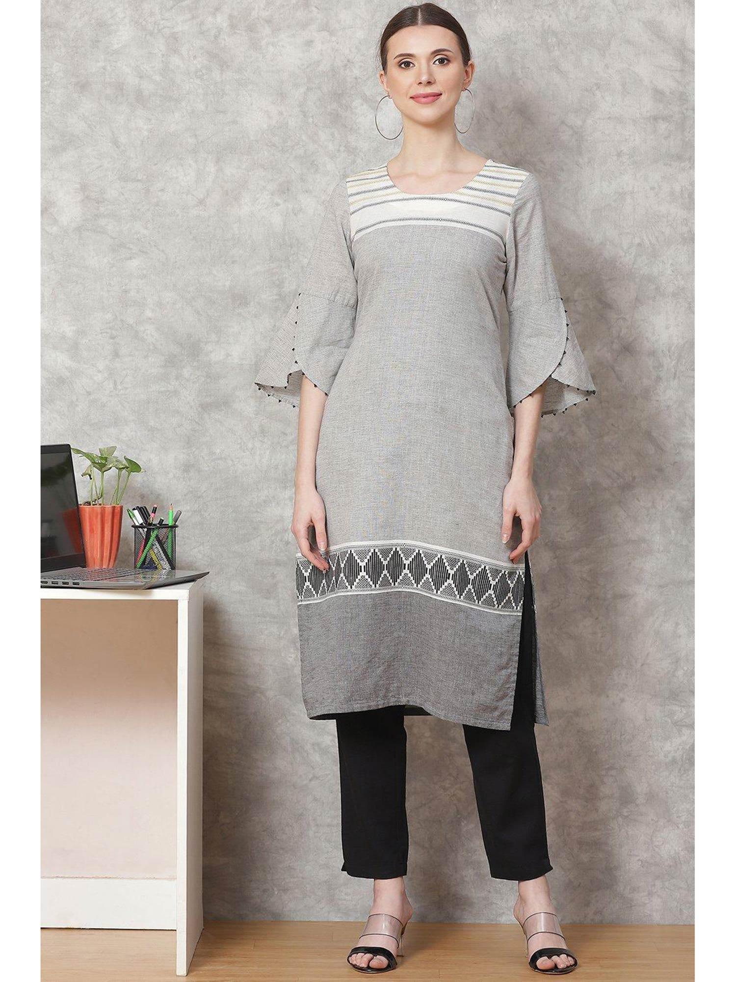 grey poly cotton straight kurta