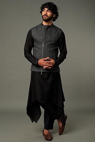 grey poly raw silk bundi jacket