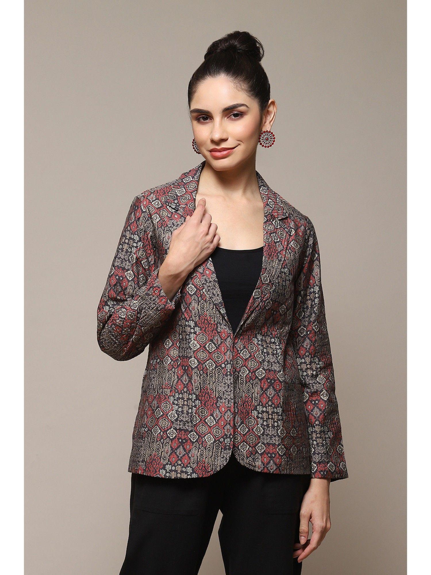 grey poly viscose printed jacket