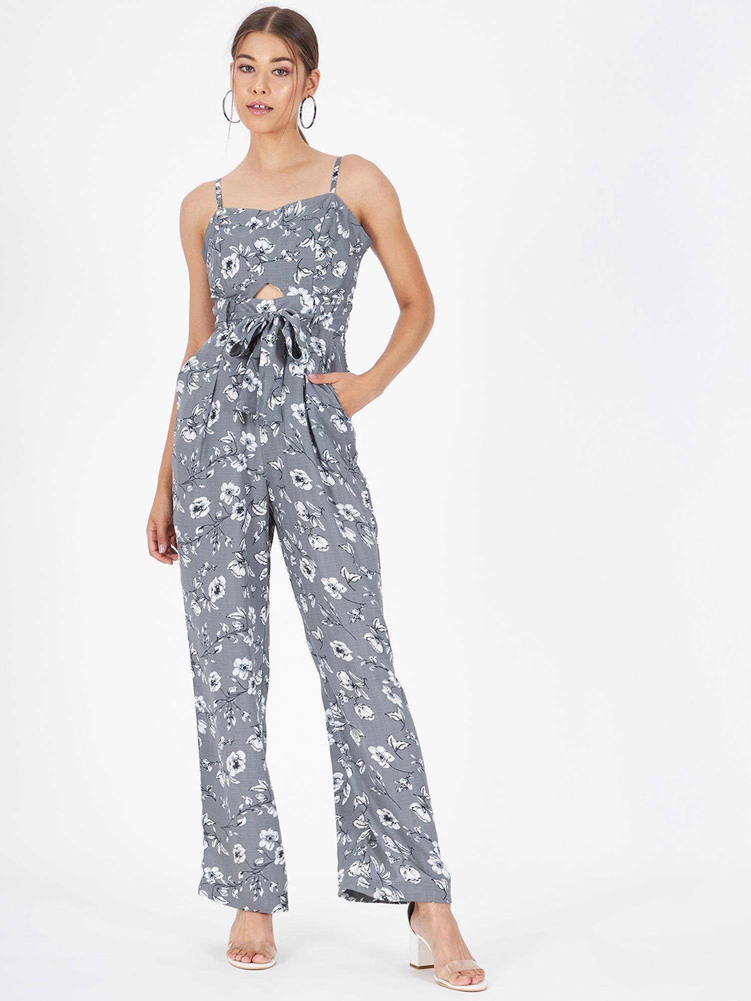 grey polyester jumpsuit for women