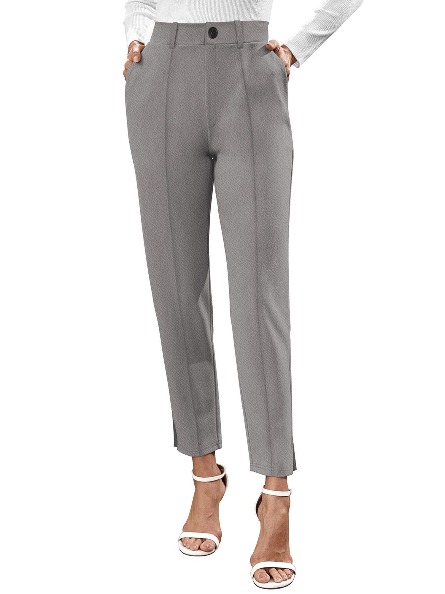 grey polyester solid trouser for women