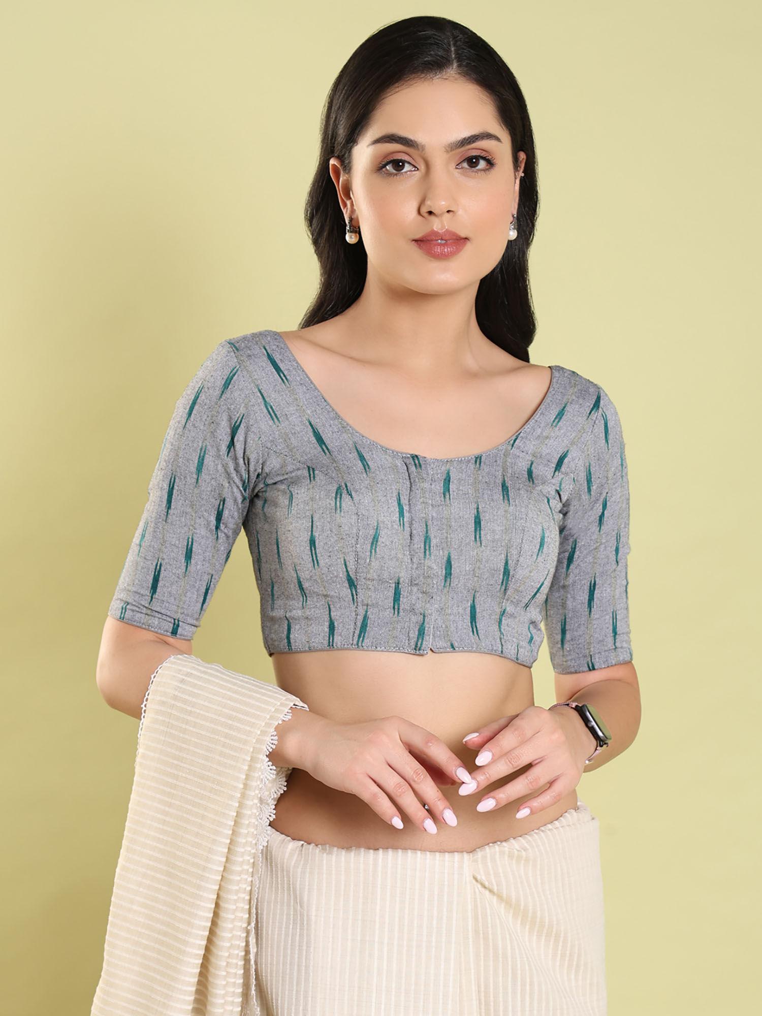 grey print cotton readymade blouse