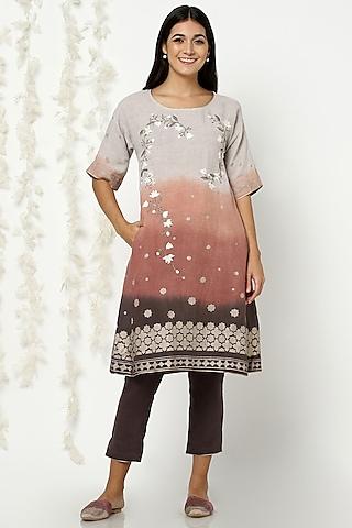 grey printed & embroidered shaded tunic