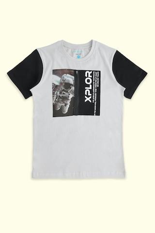 grey printed casual half sleeves crew neck boys regular fit t-shirt