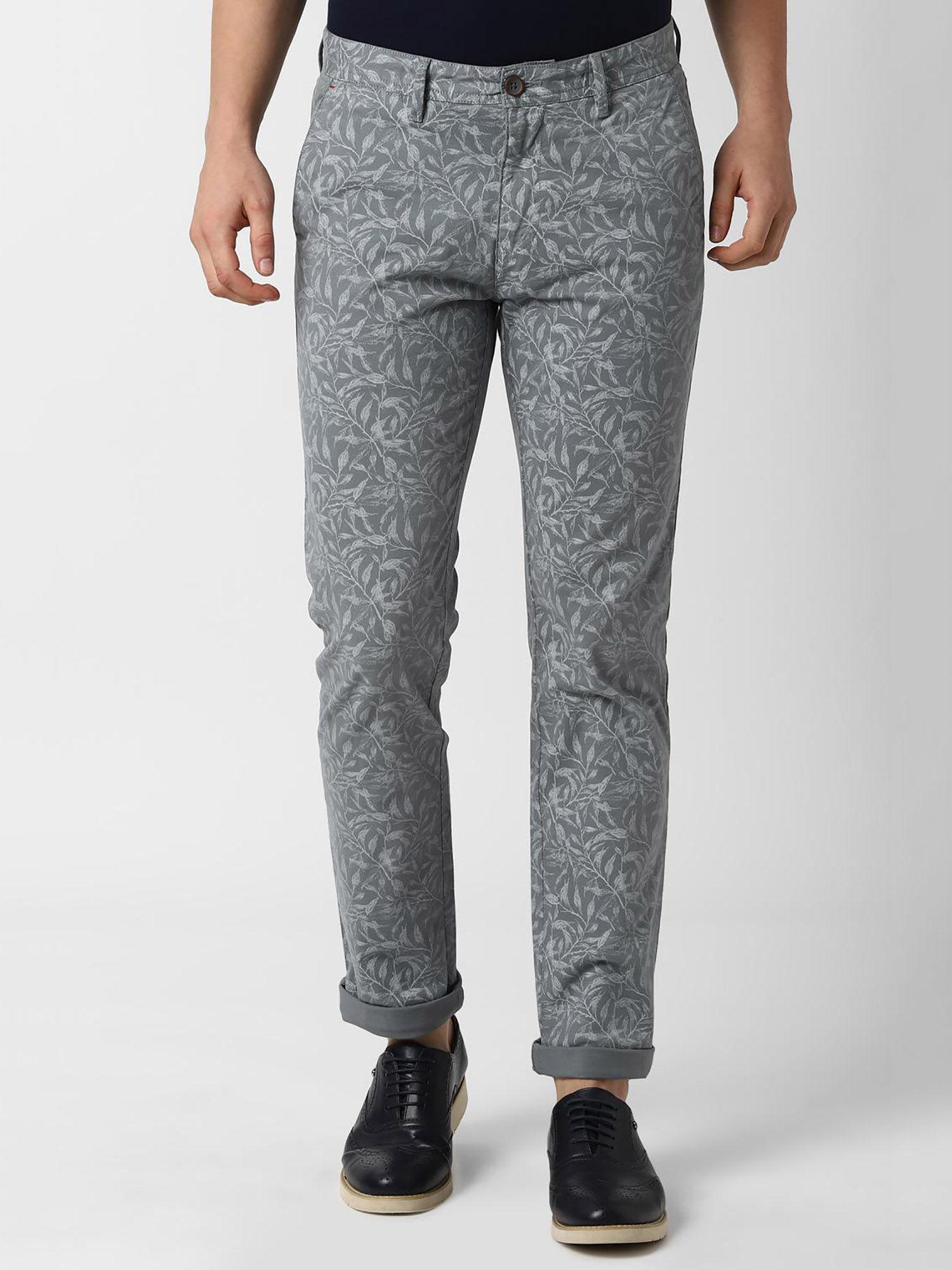 grey printed casual trousers