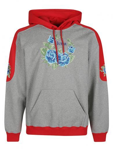 grey printed cotton hoodie