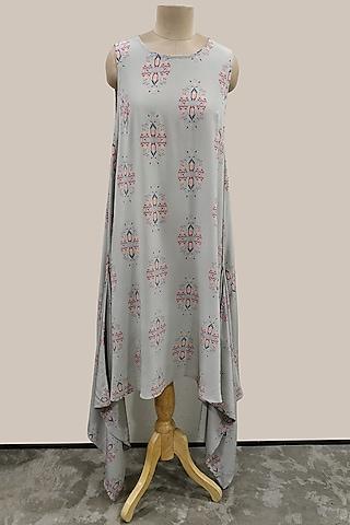 grey printed dress with side drape