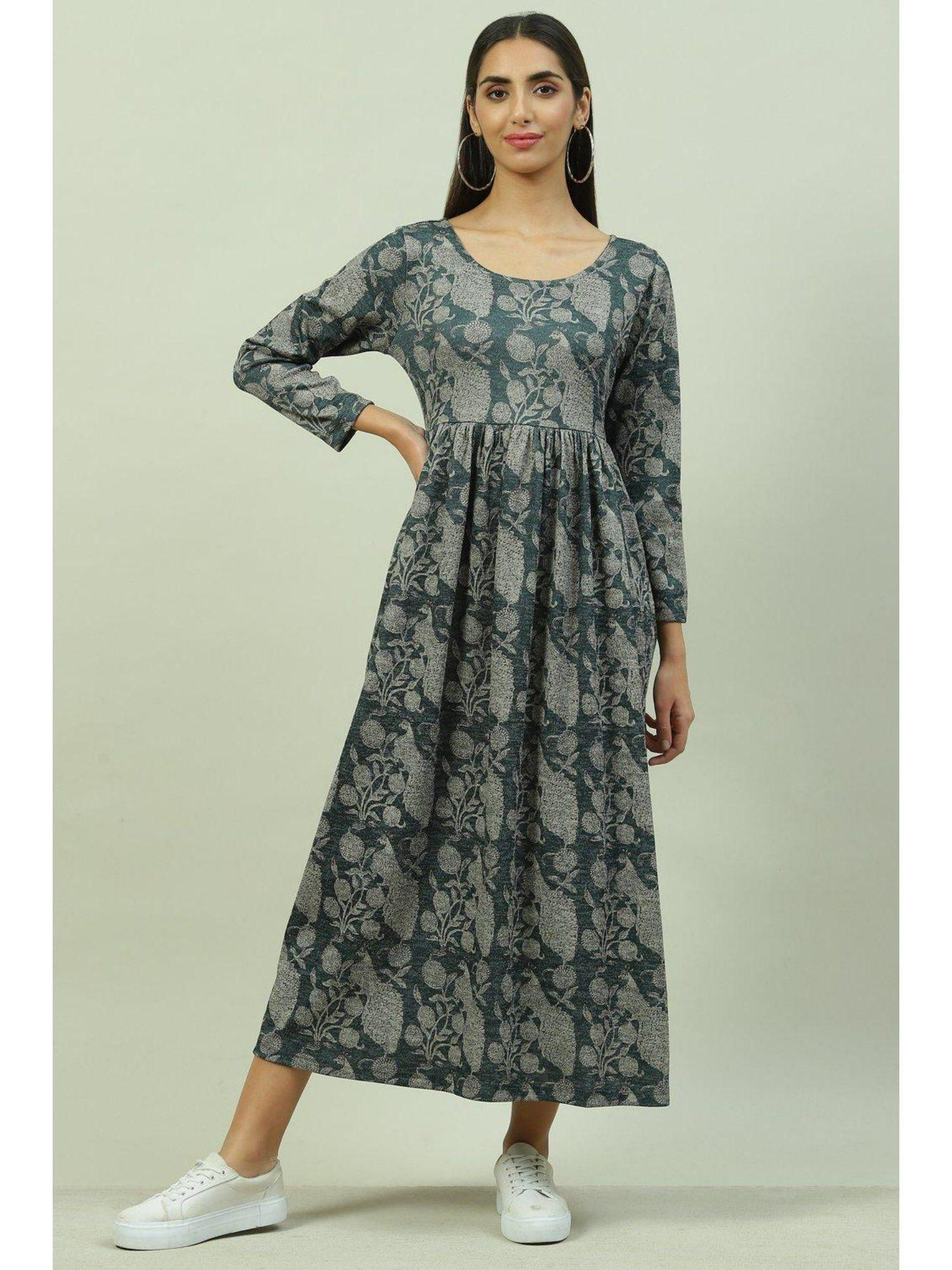 grey printed ethnic dress