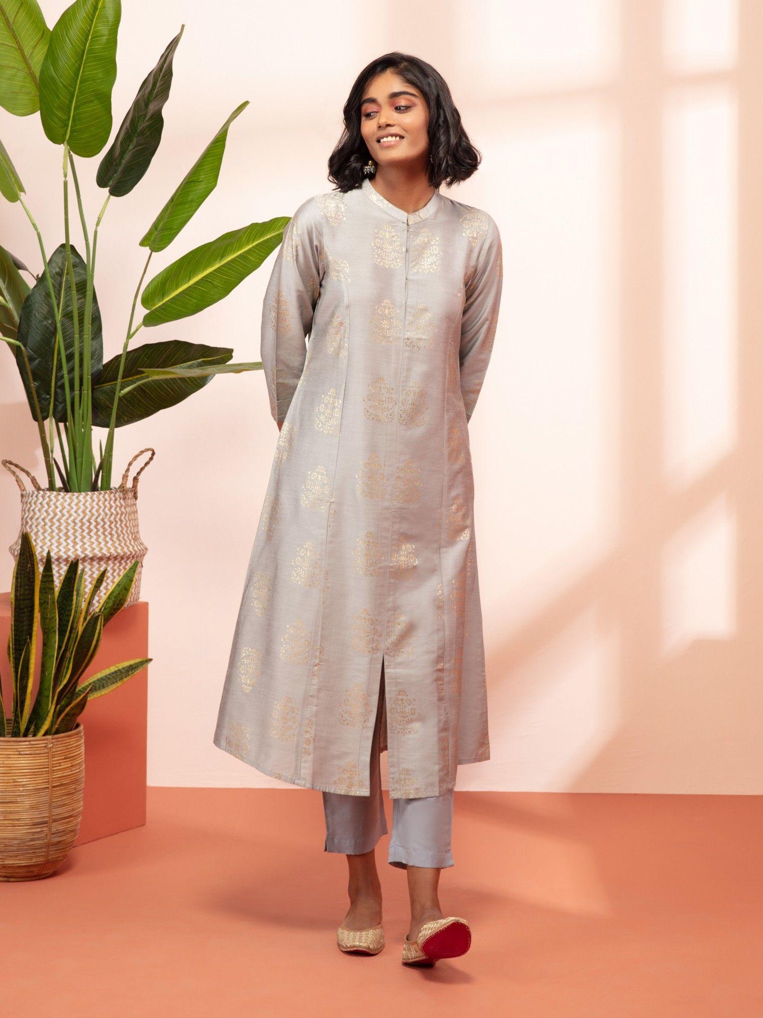 grey printed kurta likkur69