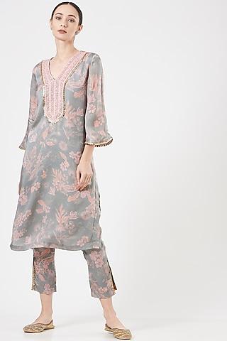 grey printed kurta set