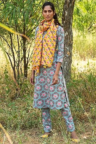 grey printed kurta set