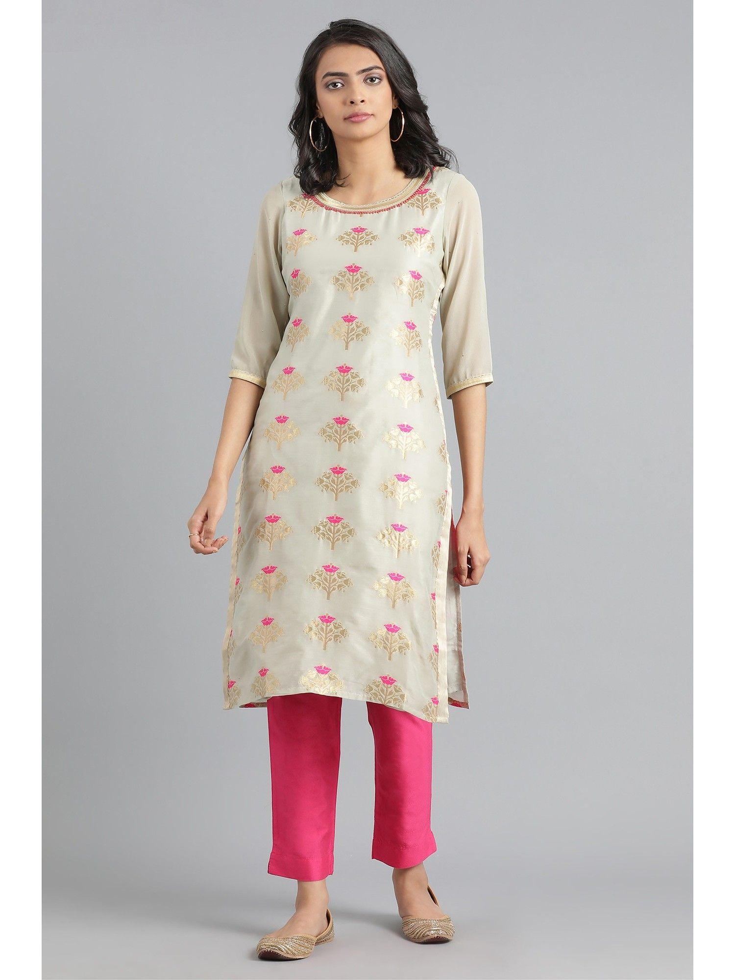 grey printed kurta