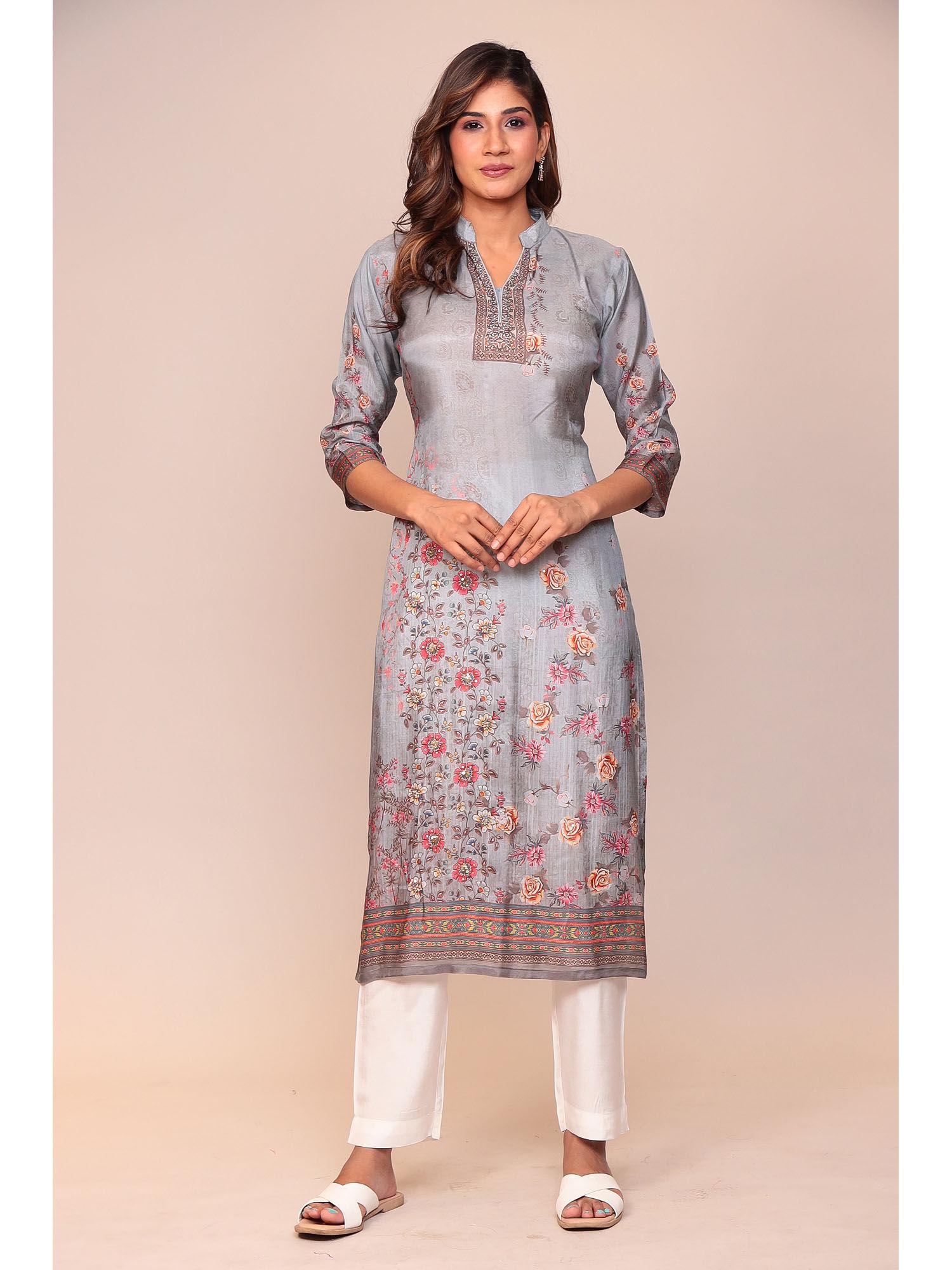 grey printed kurta