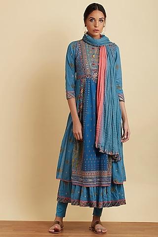 grey printed layered kurta set