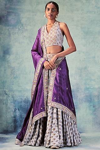 grey printed lehenga set