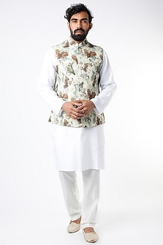 grey printed nehru jacket