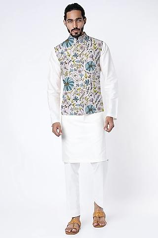 grey printed nehru jacket