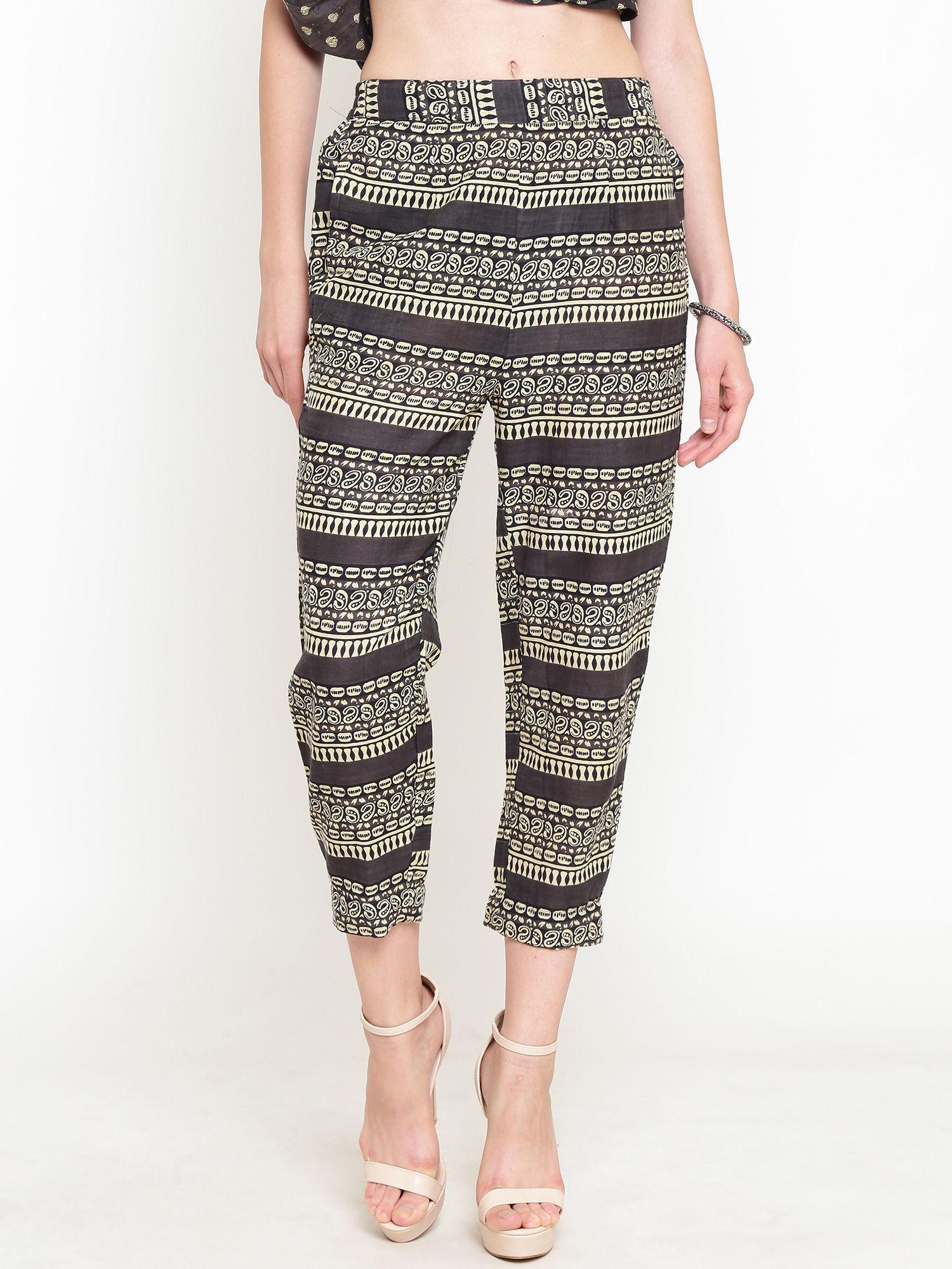 grey printed palazzos