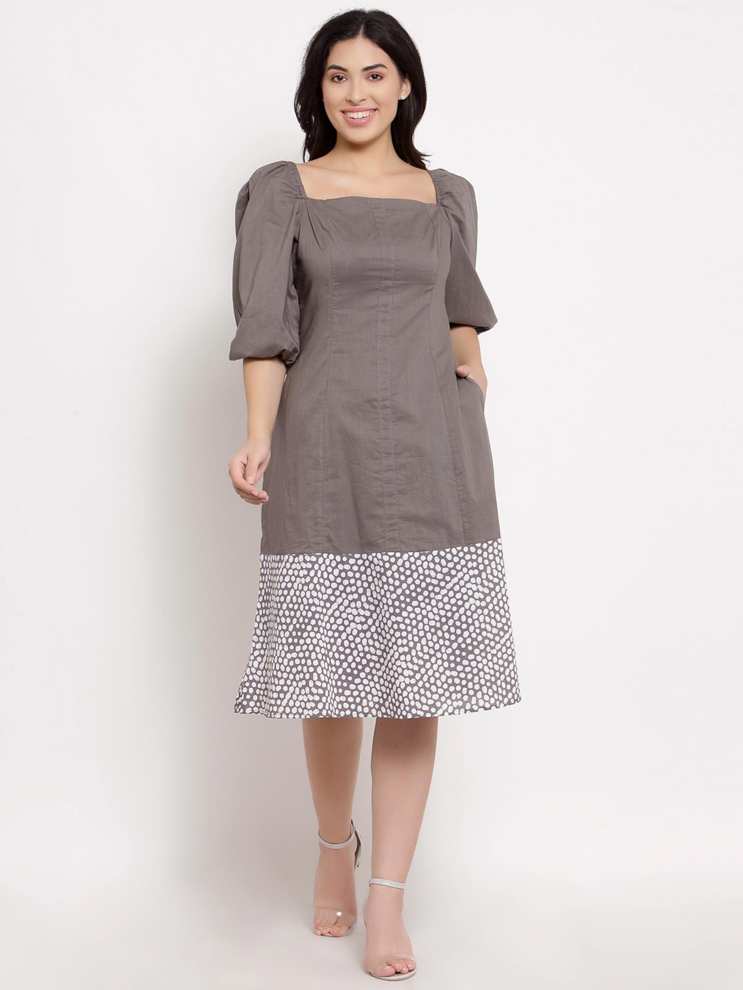 grey printed printed & solid mix dress