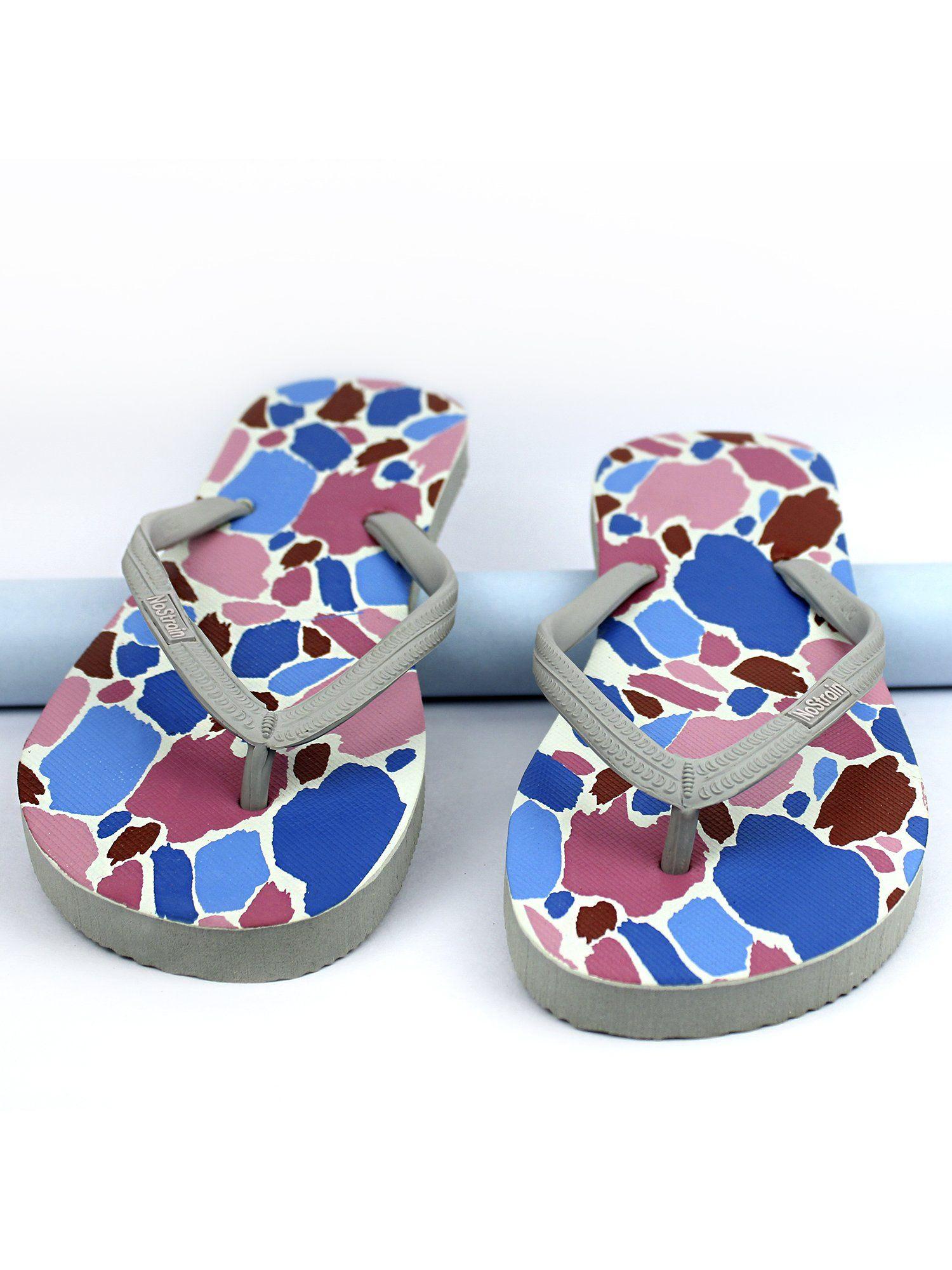 grey printed rubber women flip flops for regular wear