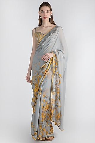 grey printed saree set