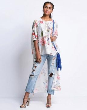 grey printed silkmul kaftan tunic