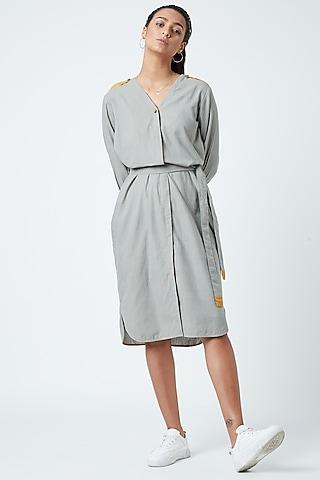 grey printed striped tunic with belt