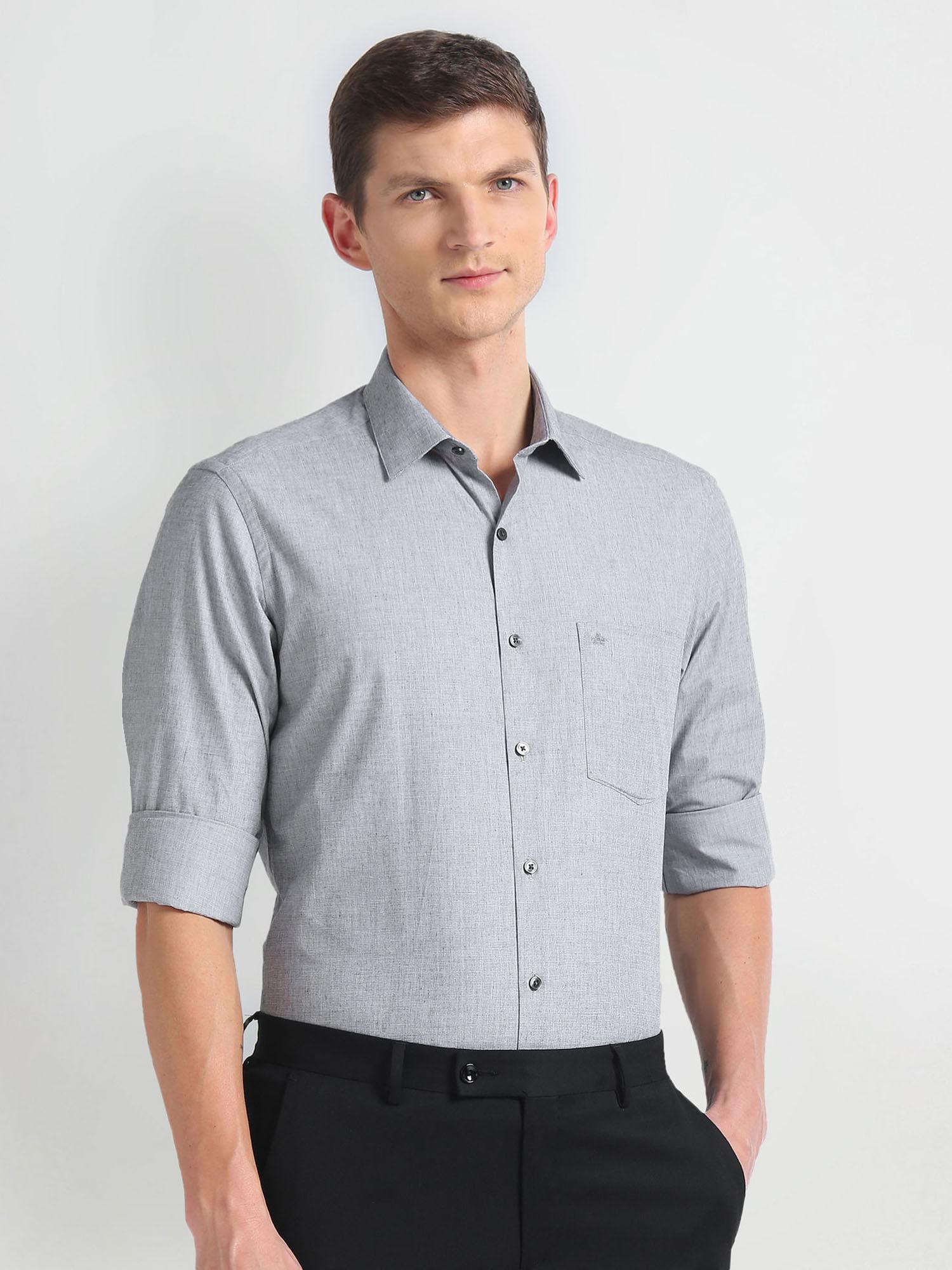 grey pure cotton heathered formal shirt