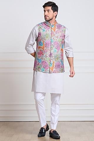 grey raw silk embroidered bundi jacket