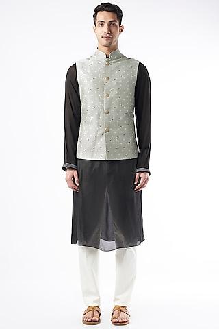 grey raw silk nehru jacket