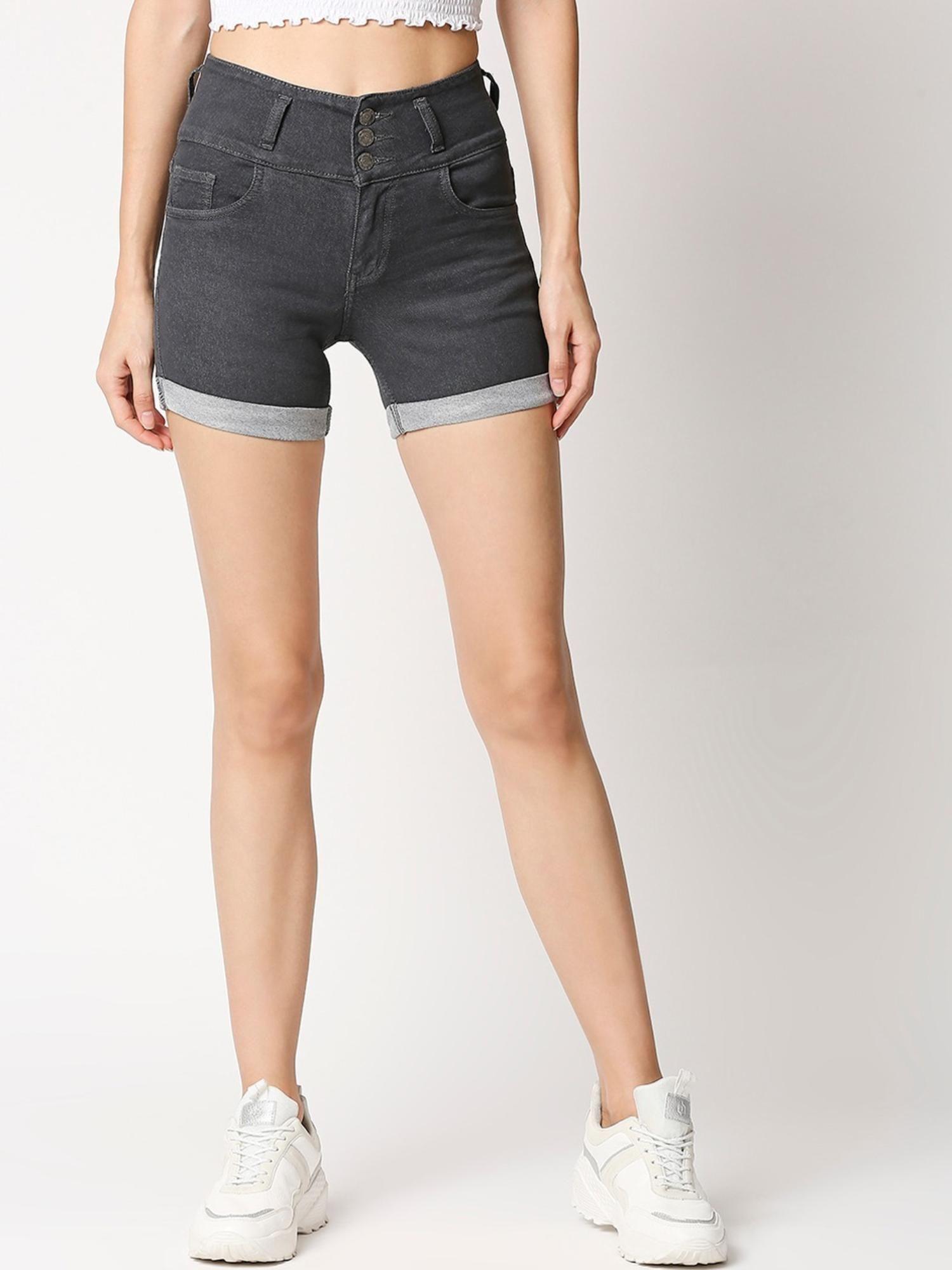 grey regular fit women shorts