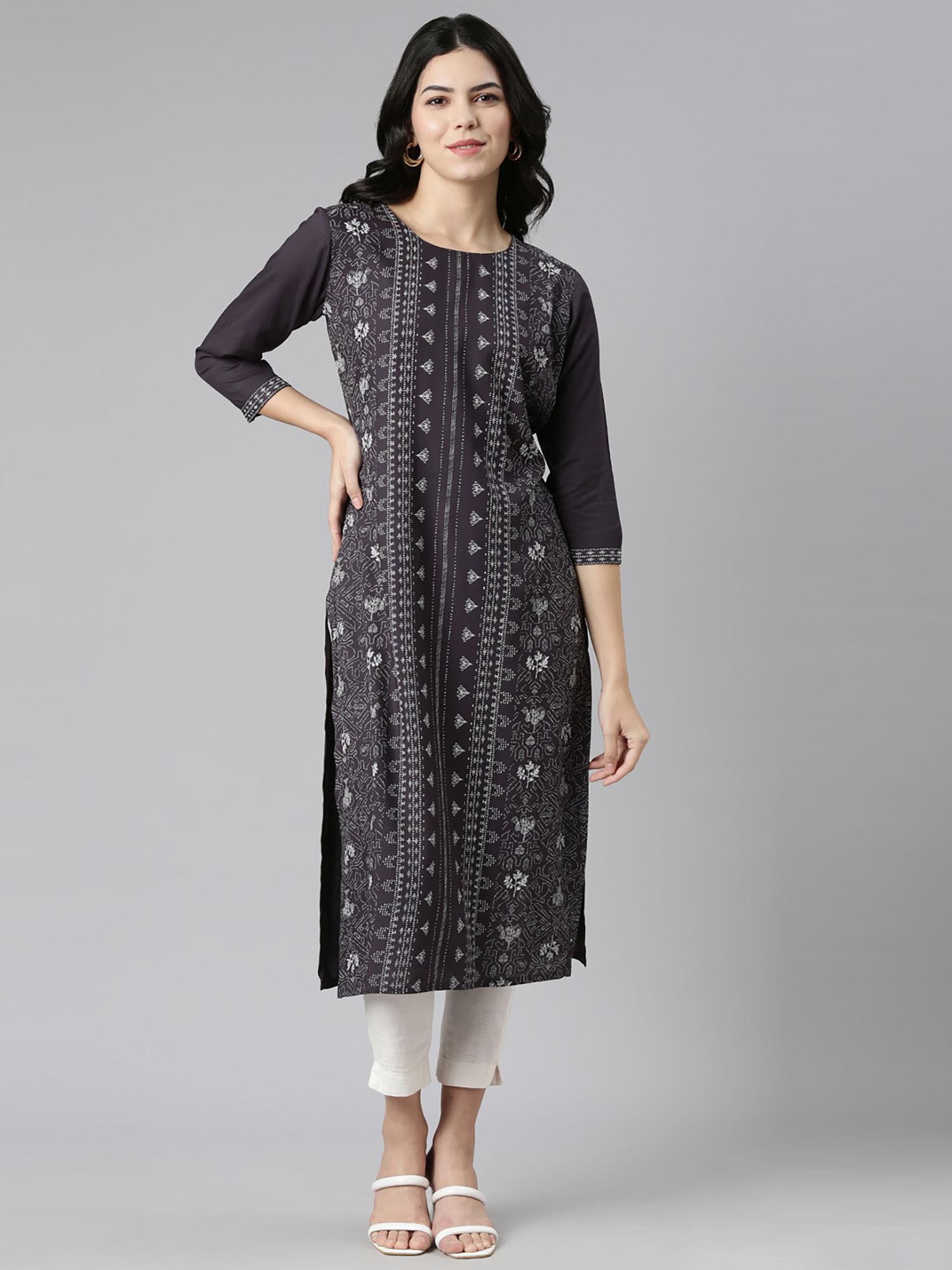 grey regular straight printed kurta