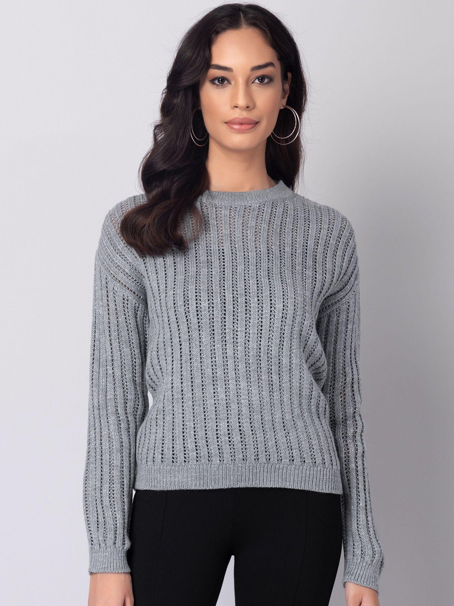 grey round neck sweater