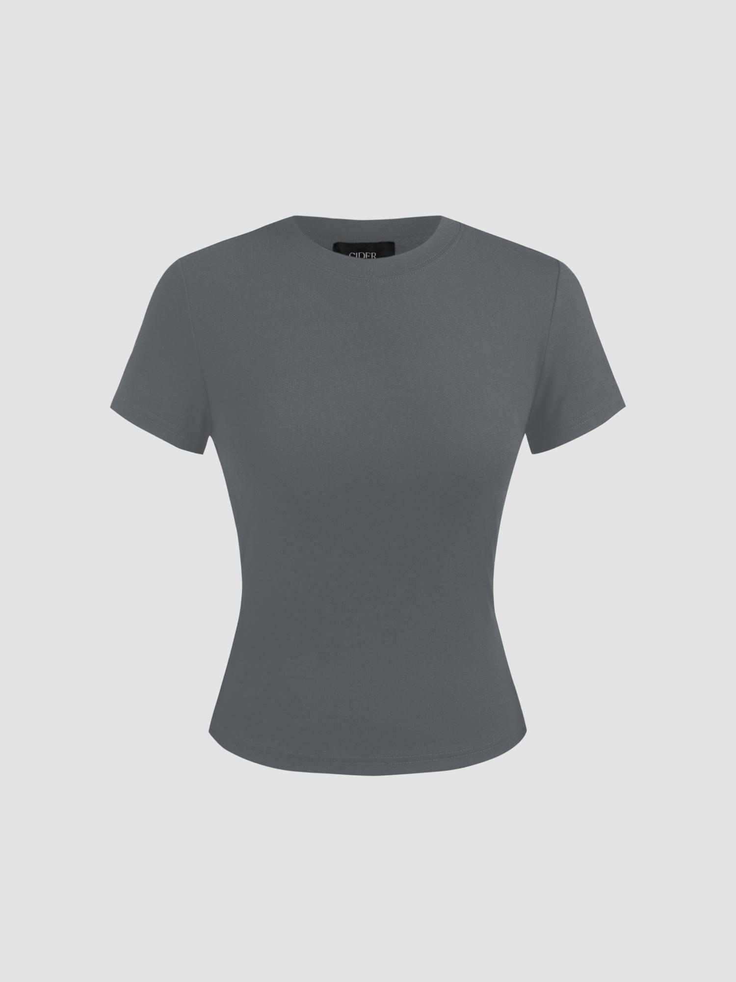 grey round neckline knit short sleeve tee