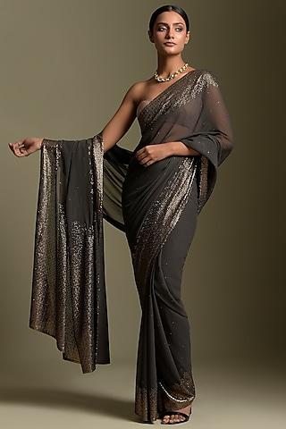 grey saree with sequins embroidered work