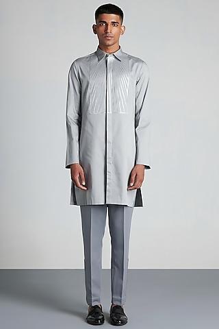 grey satin longline shirt