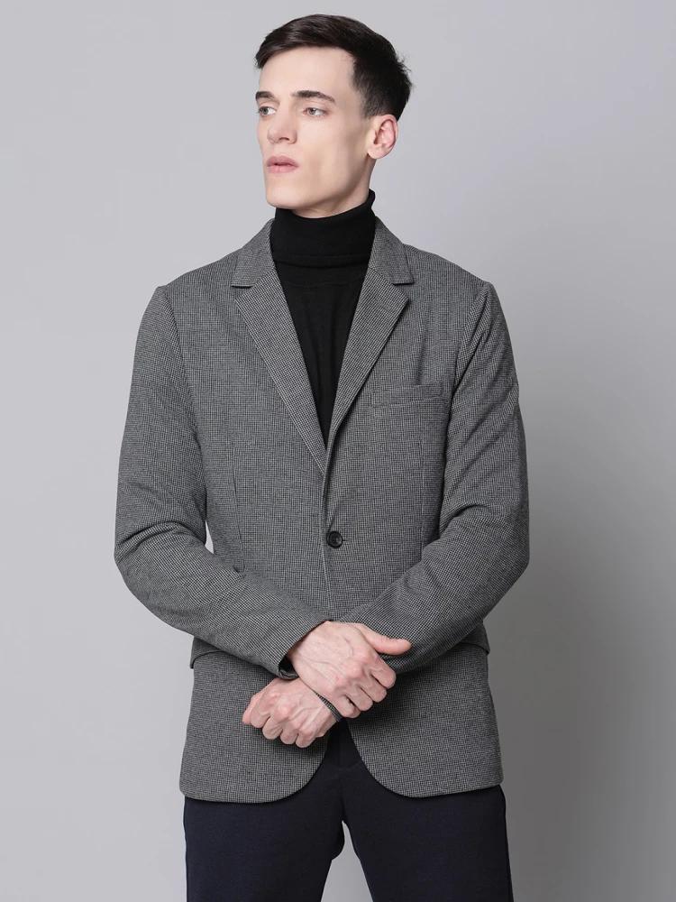 grey self-design notched lapel blazer