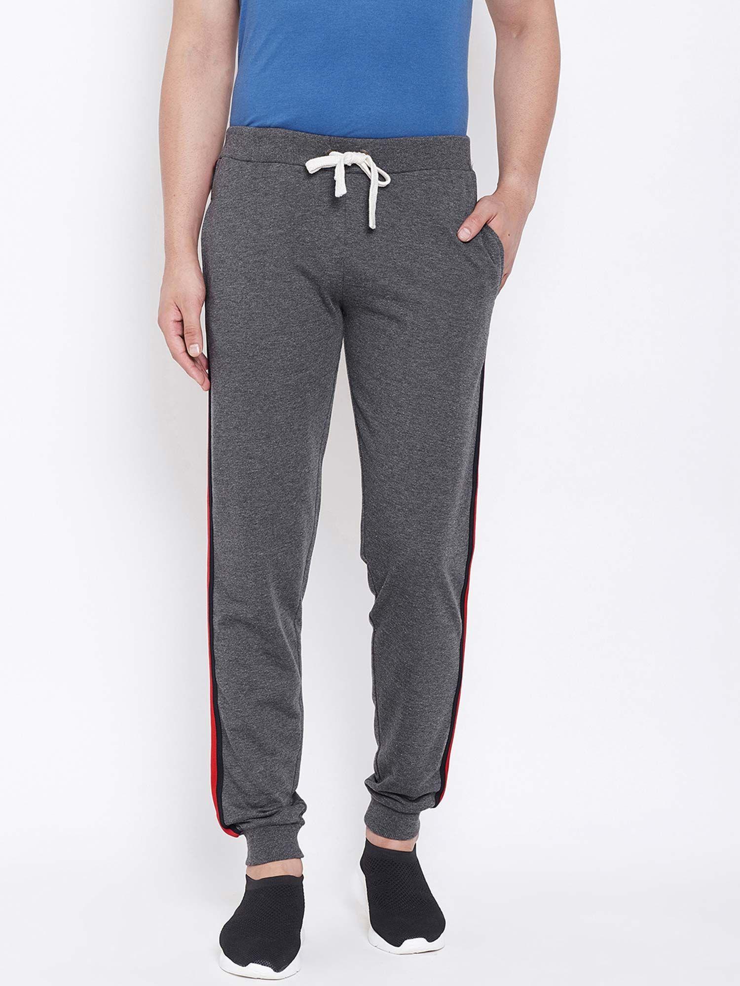 grey self design slim fit track pants