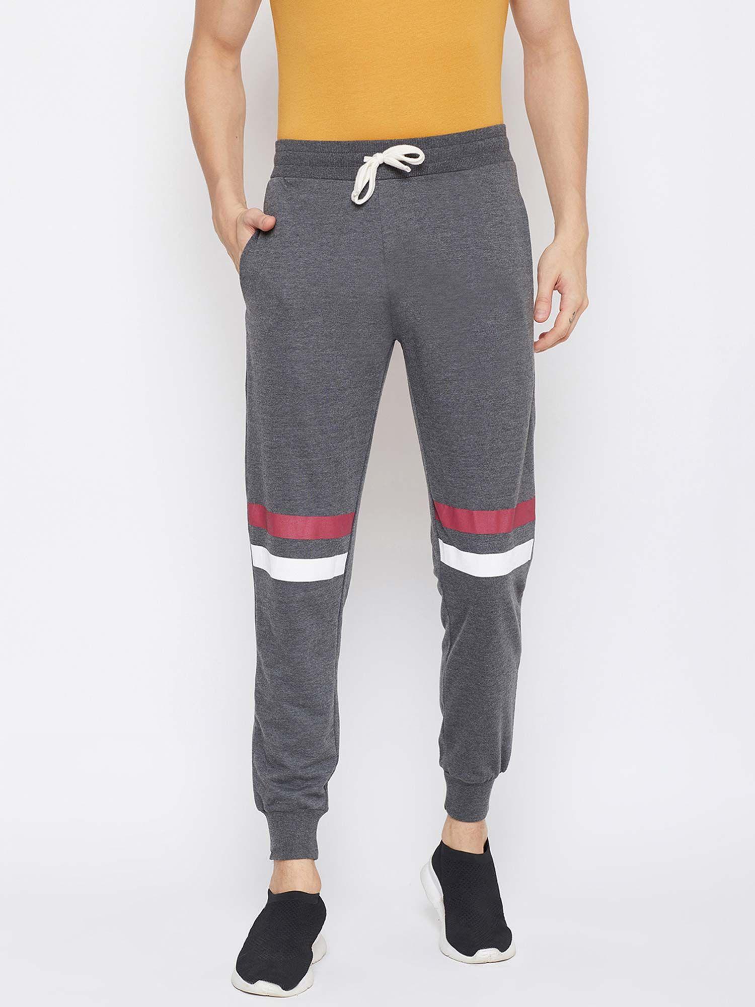 grey self design slim fit track pants